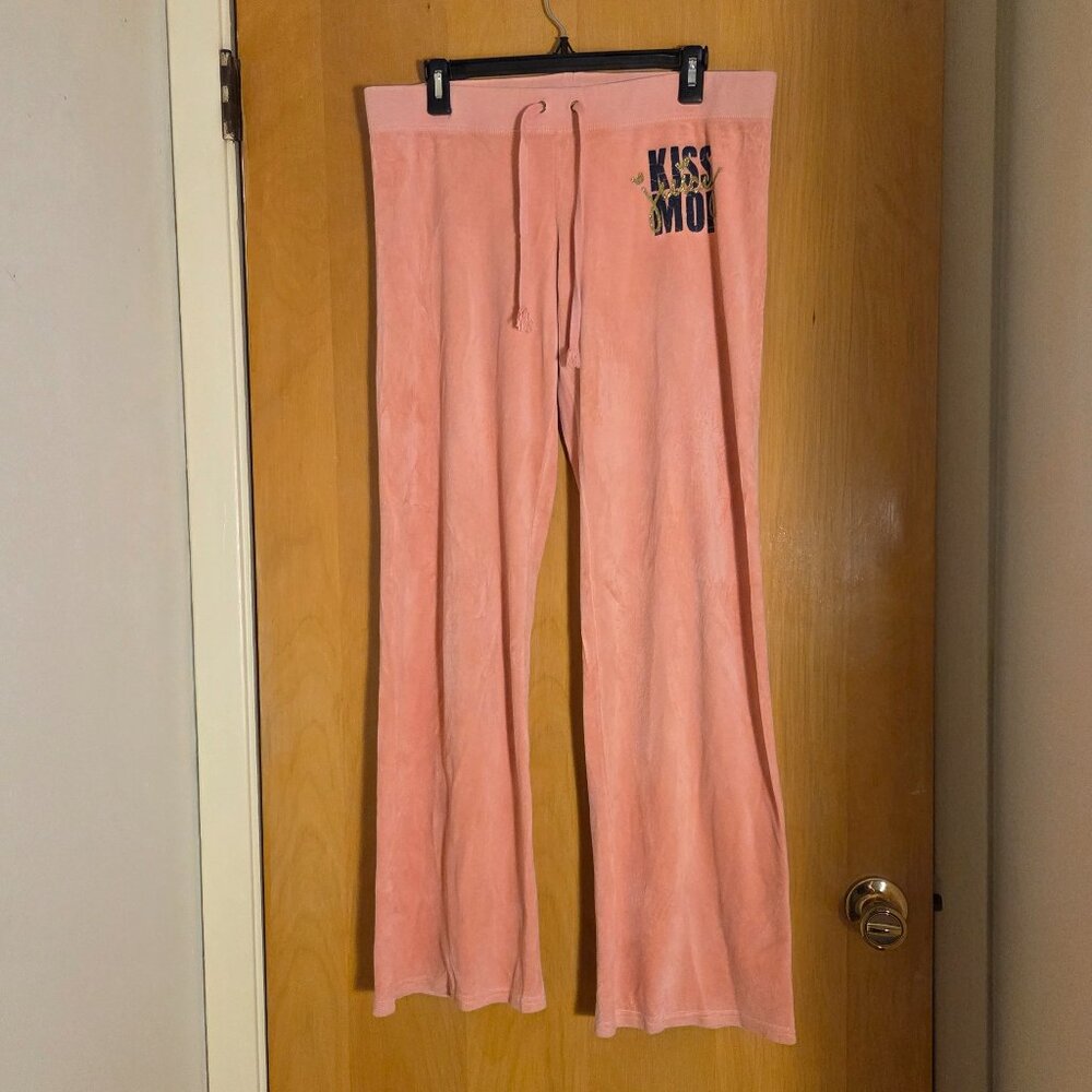 Vintage Juicy Couture Velour Low Flare Track Pants Sz M/L Pink Bling 33" Inseam